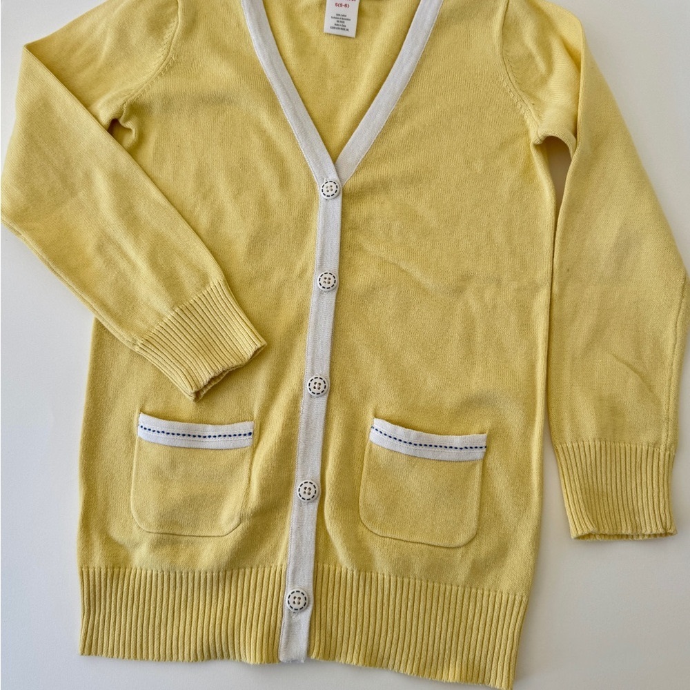 Yellow Cardigan with White Trim